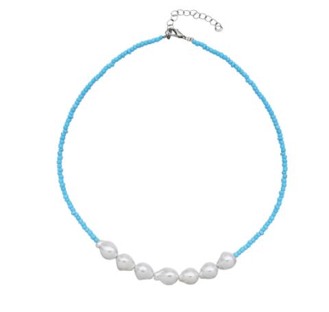 Bohemian Style Bead Necklaces for Women Blue Beaded Pearl Flower Pendant Clavicle Chain Collar Layered Chains Necklace Jewelry: 8
