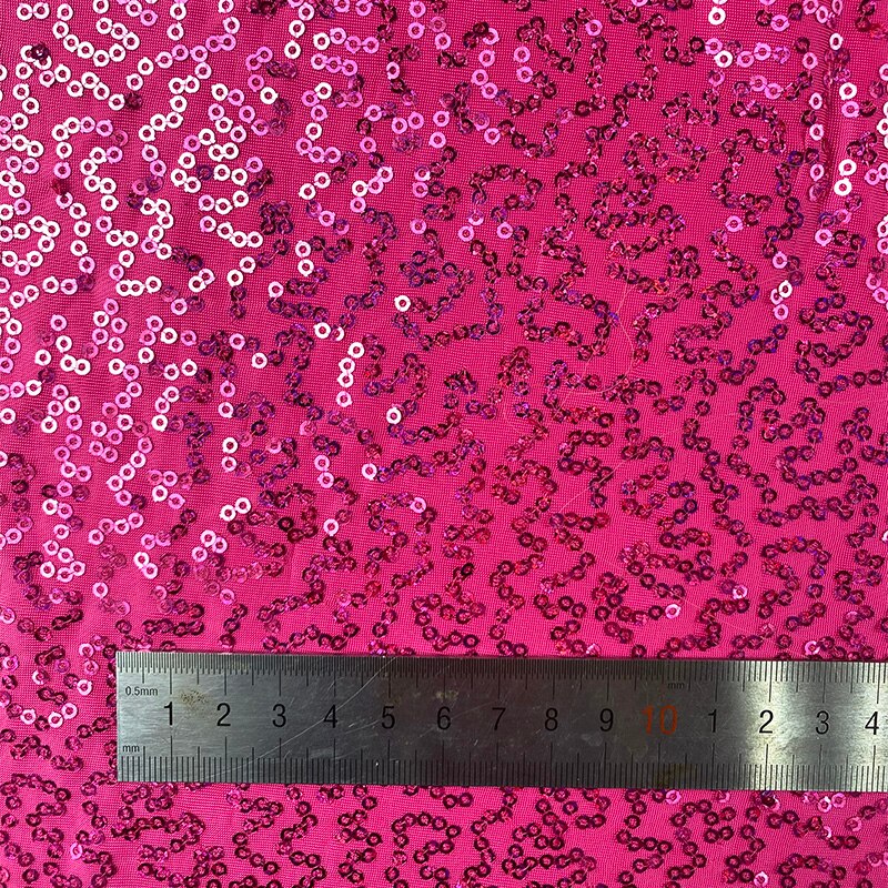 Shimmer Neon Pink Sequin Fabric Stretch Embroidered for Dancewear Dress Sewing