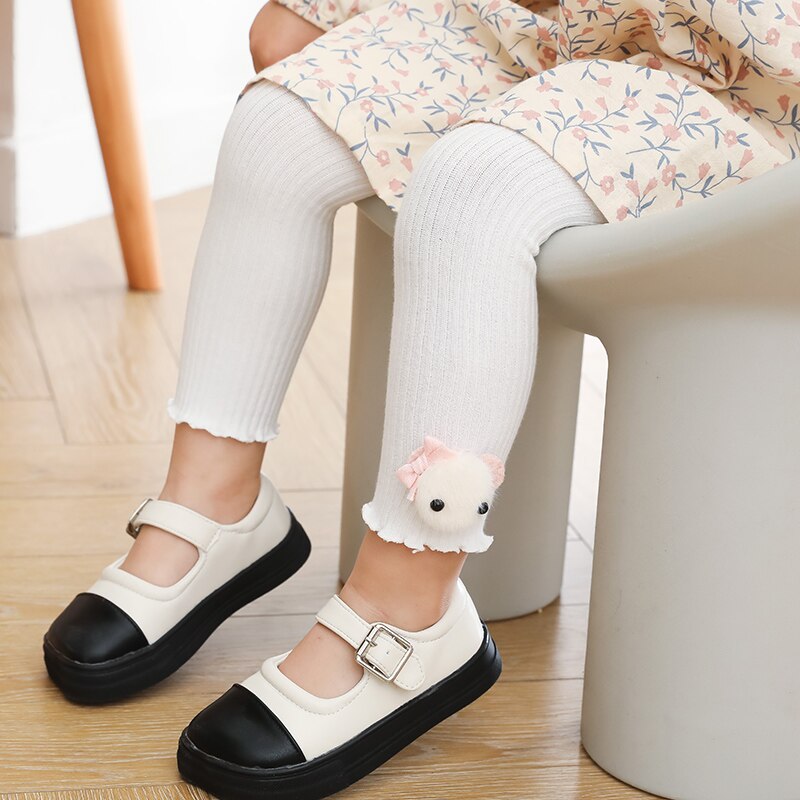 New princess infant bowknot cartoon doll collant per bambine leggings traspiranti in cotone bambini caldi pantaloni corti a nove punti: White / S