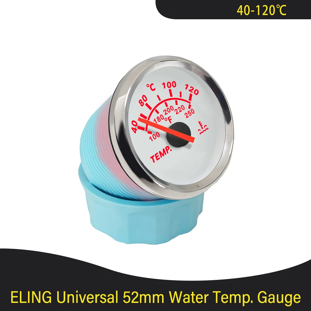 Wasserdichter Marine 52 mm Wassertemperaturanzeige Temperaturmesser 40–120 ℃ mit roter Hintergrundbeleuchtung für Auto, Stiefel, LKW, Universal-, 12 V, 24 V