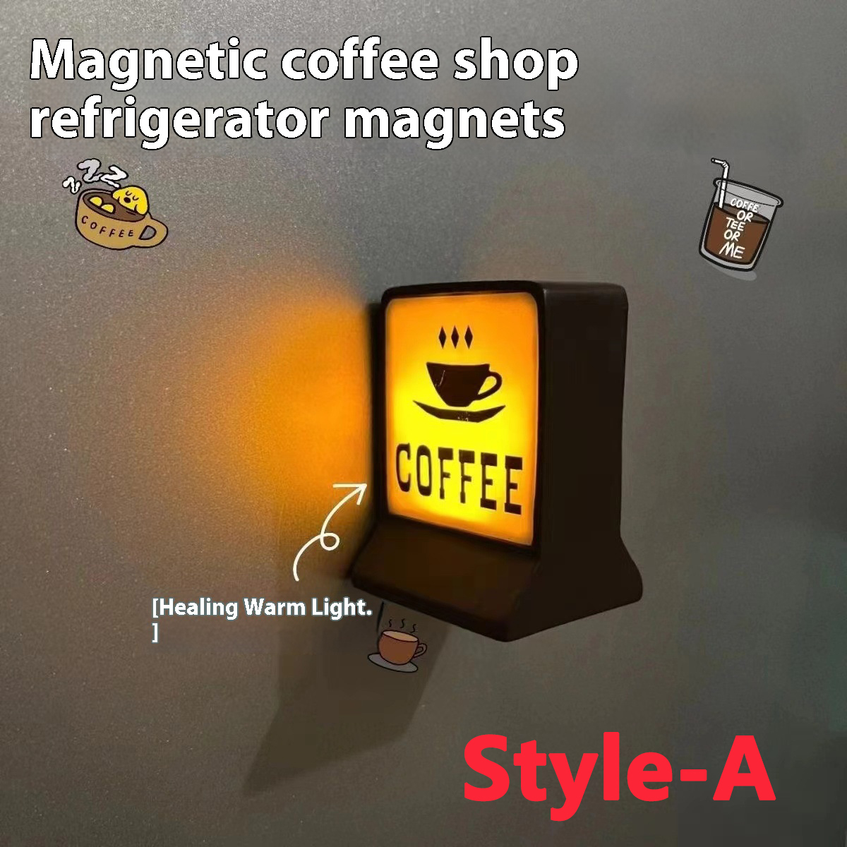 Lámpara de café, imanes para refrigerador, patrón de café, decoración del hogar, pizarra blanca, tablero de mensajes de fotos, decoración del hogar, pegatina magnética para nevera: Blanco