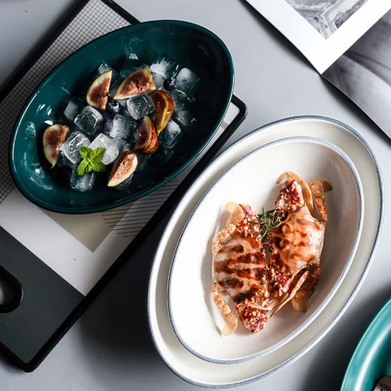 FANCITY Oval Long Fish Plate Household Steamed Fish Plate Nordic Commercial Restaurant Ceramic Japanese Large Dish Deep