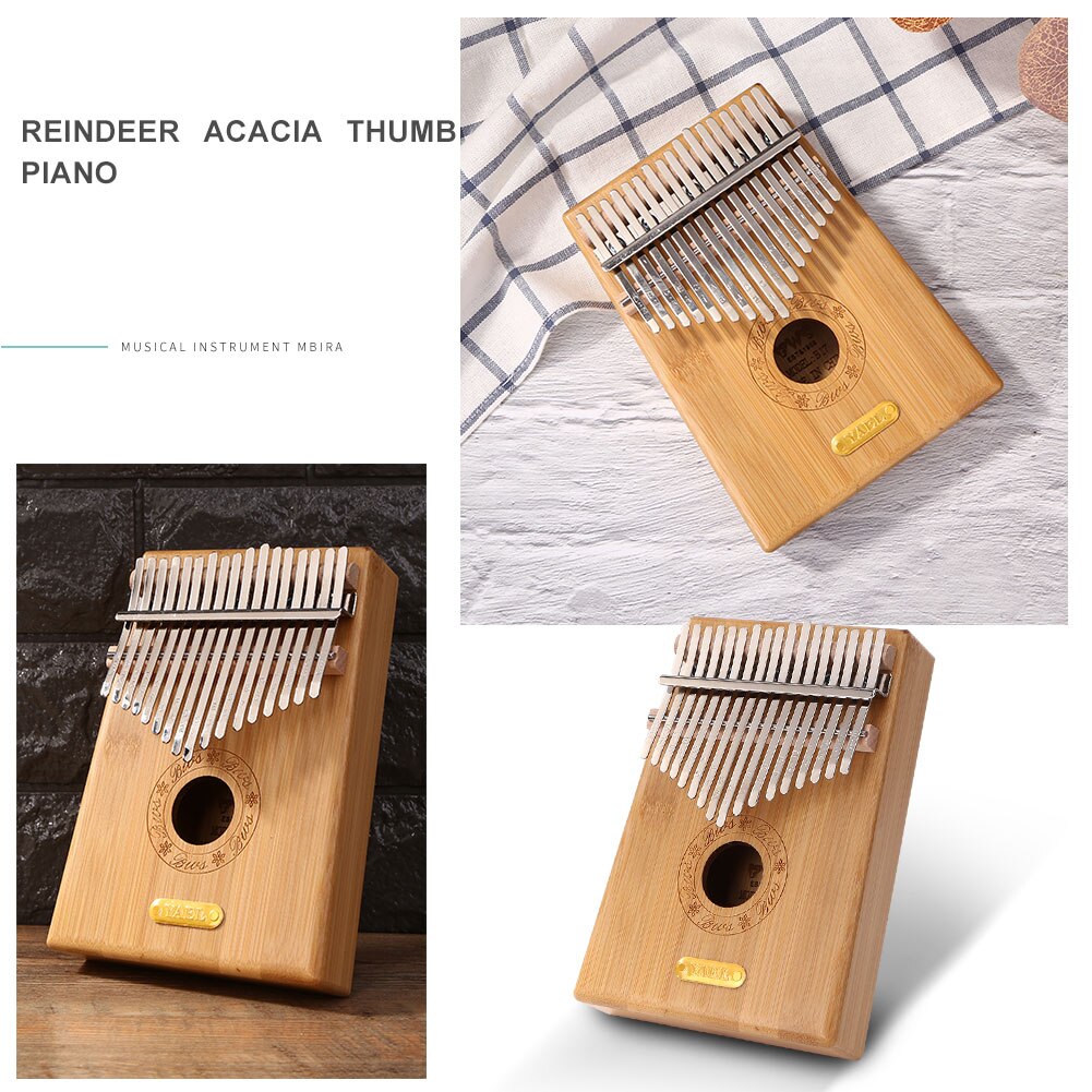 Bamboo Thumb Piano African Sanza Mbira 17 Keys Kalimba w/ Tuning Hammer Stickers for Beginner Music Learning Supplies