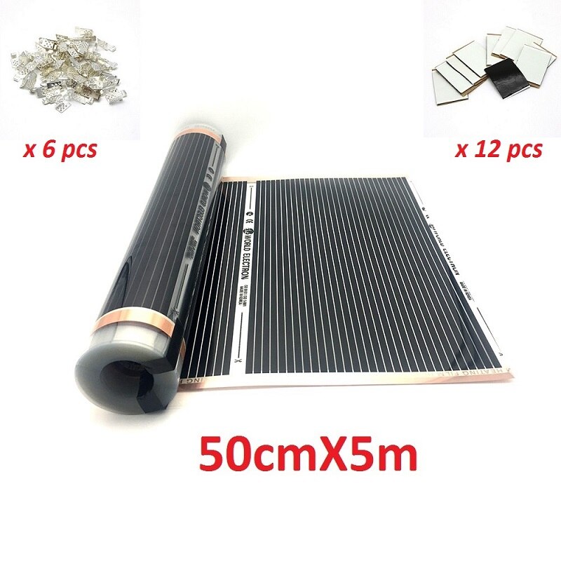 MINCO HEAT Electric Infrared Underfloor Heating Film 220w/m2 Warming Mat with Clamps and Psates: 50cmX5m