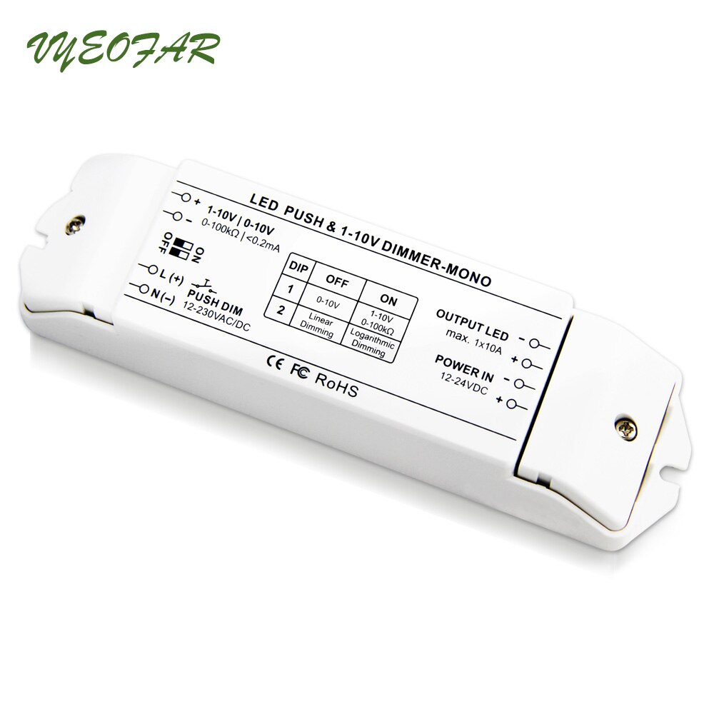 Led Power Driver 12V 24V Input 0-10V Output 10A*1CH Fluorescent Lamps Dimmer LED Bulb Push Dim PWM Led Dimming Driver