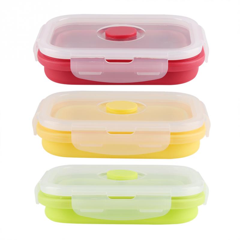 "350Ml Silicone Collapsible Lunch Box Bento Food Container Leakproof Clip Lock Covers For Microwavable Ovens Refrigerators