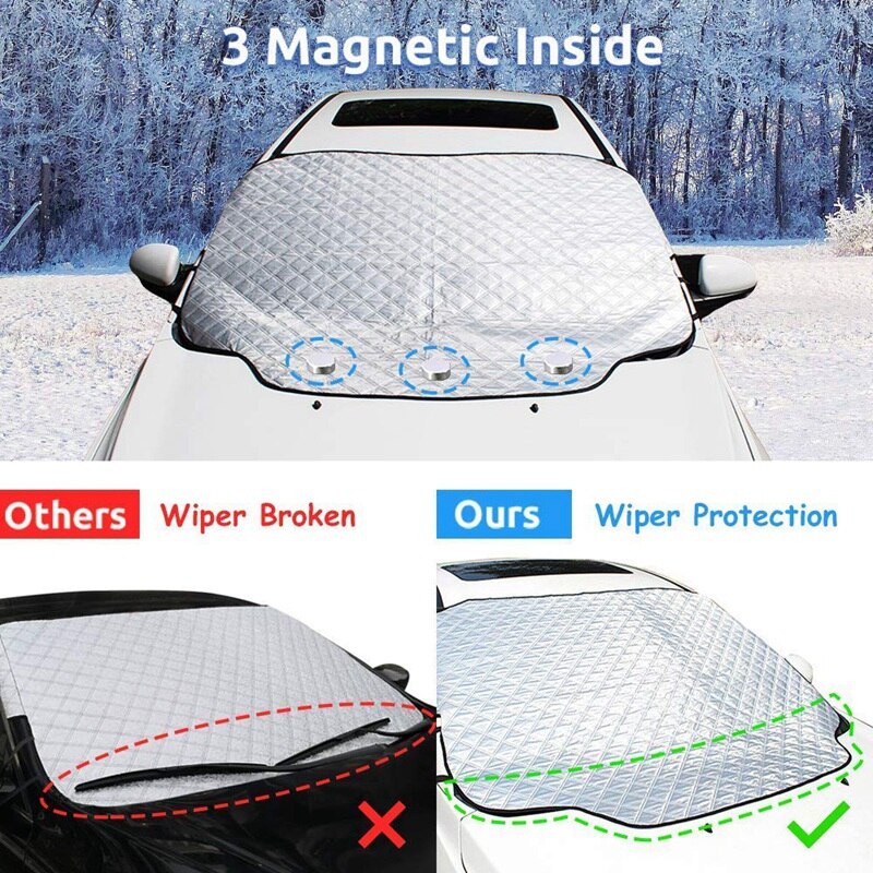 Car Windshield Snow Cover, 147 x 116 cm Frostguard Windshield Cover, Windshield Snow Ice Cover with 3 Layers Protection and Uniq