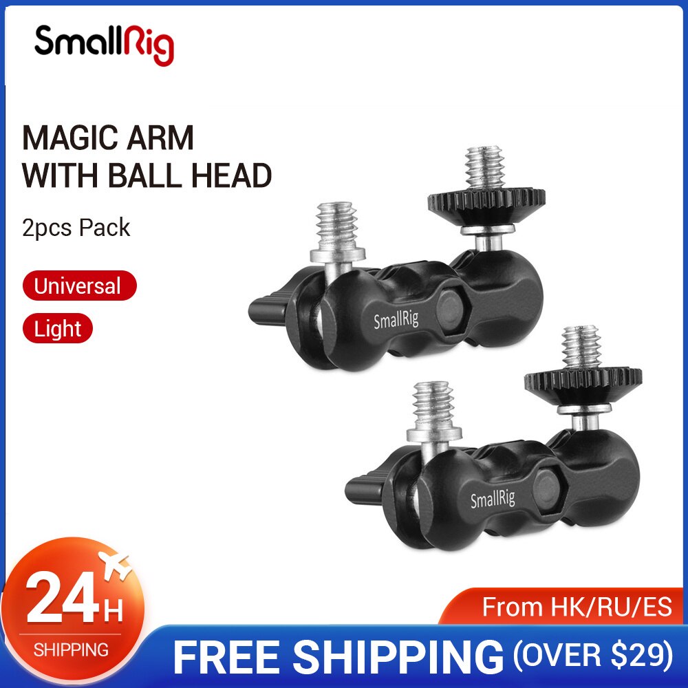 Smallrig universal magic arms com pequeno ballhead (pacote de 2 pces) para gaiola de câmera/placa superior/alça superior/monitor/luz de vídeo-2158