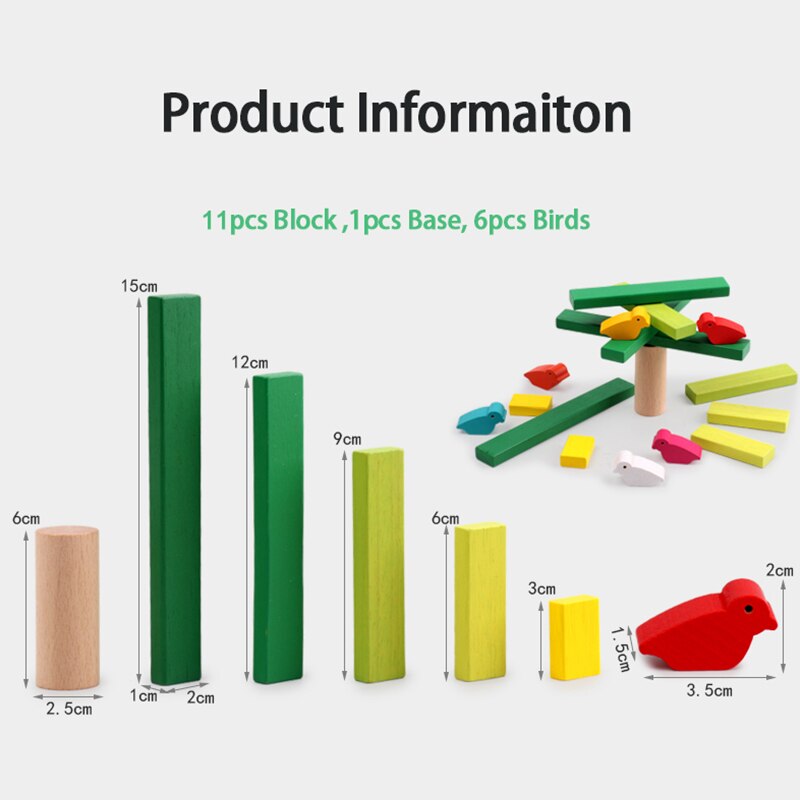 Baby Toy Color Wooden Block Blance Animal block birds tree Education toys for Children Blance Games Toys kids children toy