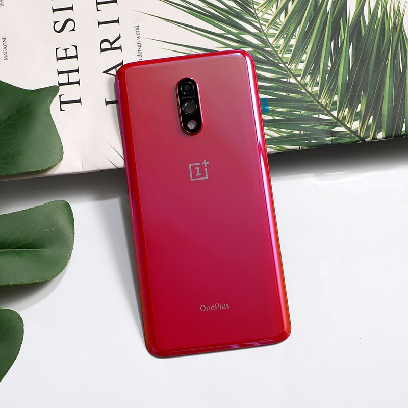 7 Oneplus7 Original Tampa da caixa de Vidro Traseiro Para Oneplus One Plus Reparo Da Porta Da Bateria de Volta Caso + Câmera Adesivo De Vidro cola: Vermelho