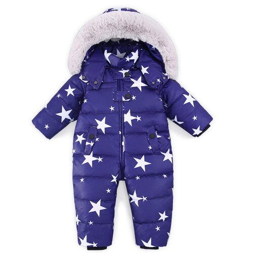 -30 russische pasgeboren Winter Snowsuit fur Hooded warm jongen Waterdicht donsjack voor baby meisje clothes1-4 jaar Romper sneeuw wear: darkblue / 24M