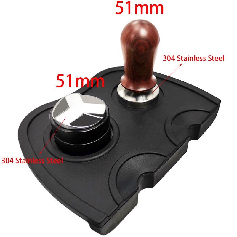 51mm 304 Stainless Steel 3 Angle Coffee Tamper and Flat Coffee Tampers With Double Coffee Mat: Option7  3Pcs
