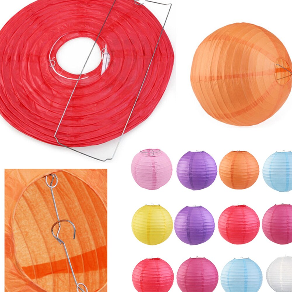 6pcs 20cm Paper Lantern Round Foldable Hanging Lantern Wedding Scene Decoration Hanging Lamp Layout Prop (Red and Blue)