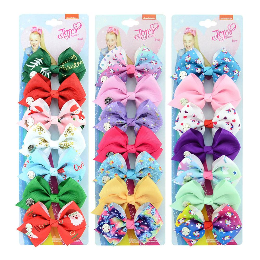 7 Stuks/set Jo Bows Siwa Regenboog Gedrukt Knoop Lint Boog Voor Meisjes Handgemaakte Boutique Haar Clip Kinderen Haaraccessoires