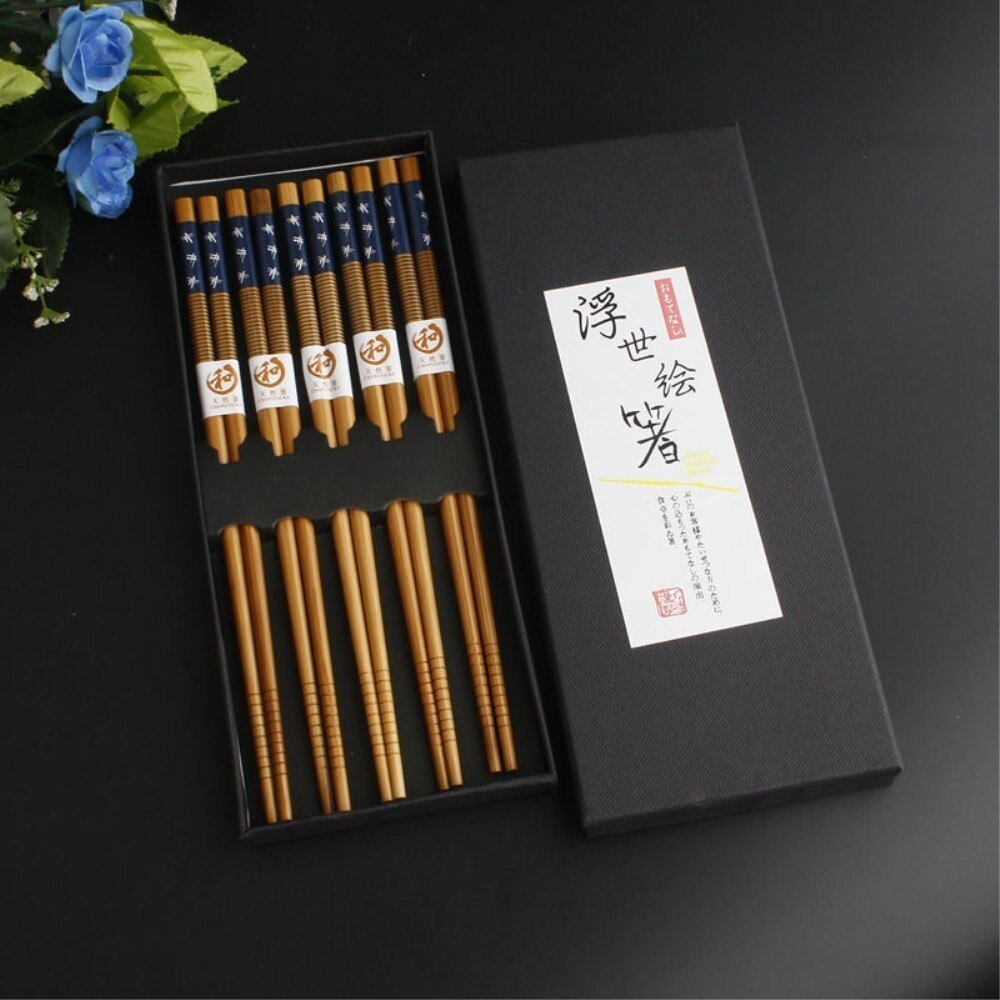 5PCS/Pack Bamboo Chopstick Snow Chopsticks With Box Tableware Suit Chinese Food Dietary tools: Default Title