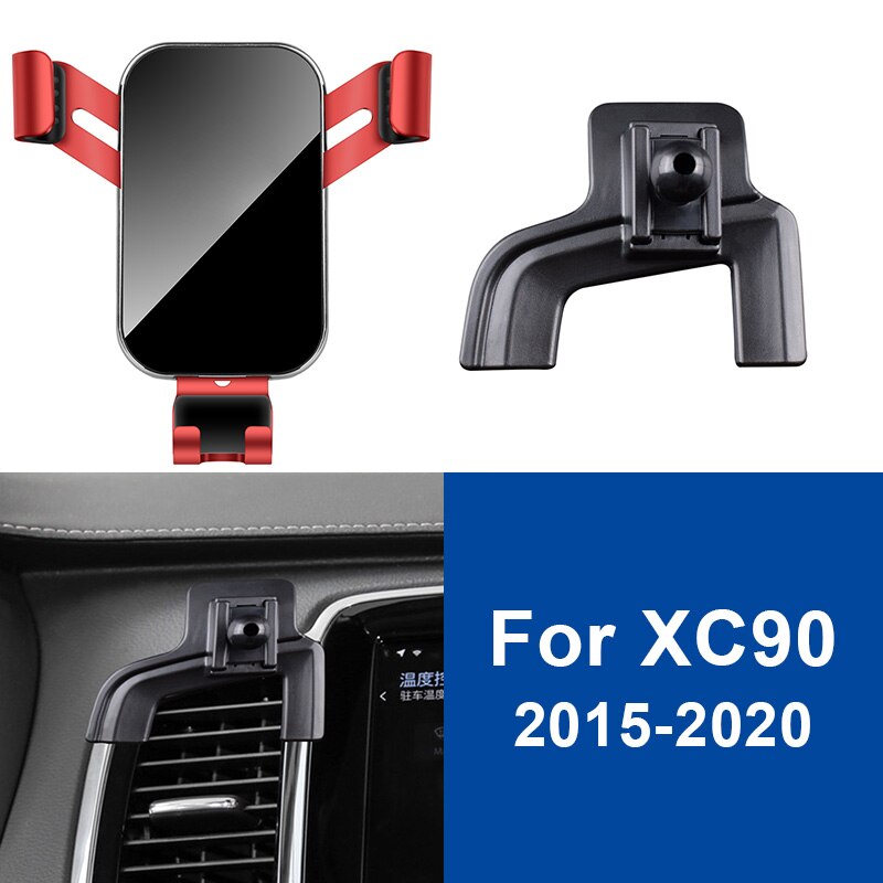 Lufthastighed rød til volvo  xc90 s90 xc60 s60 xc40 tilbehør bil mobiltelefon holder luftventil monteringsbeslag auto gravity gps stander: Xc90 15-20 rød