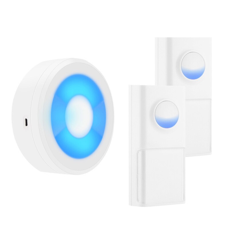 Wireless Smart PIR Motion Sensor USB Powered Waterproof LED Night Light Doorbell Door Bell Ring Chime Call 433.92MHZ Home: W2 button 1 receiver
