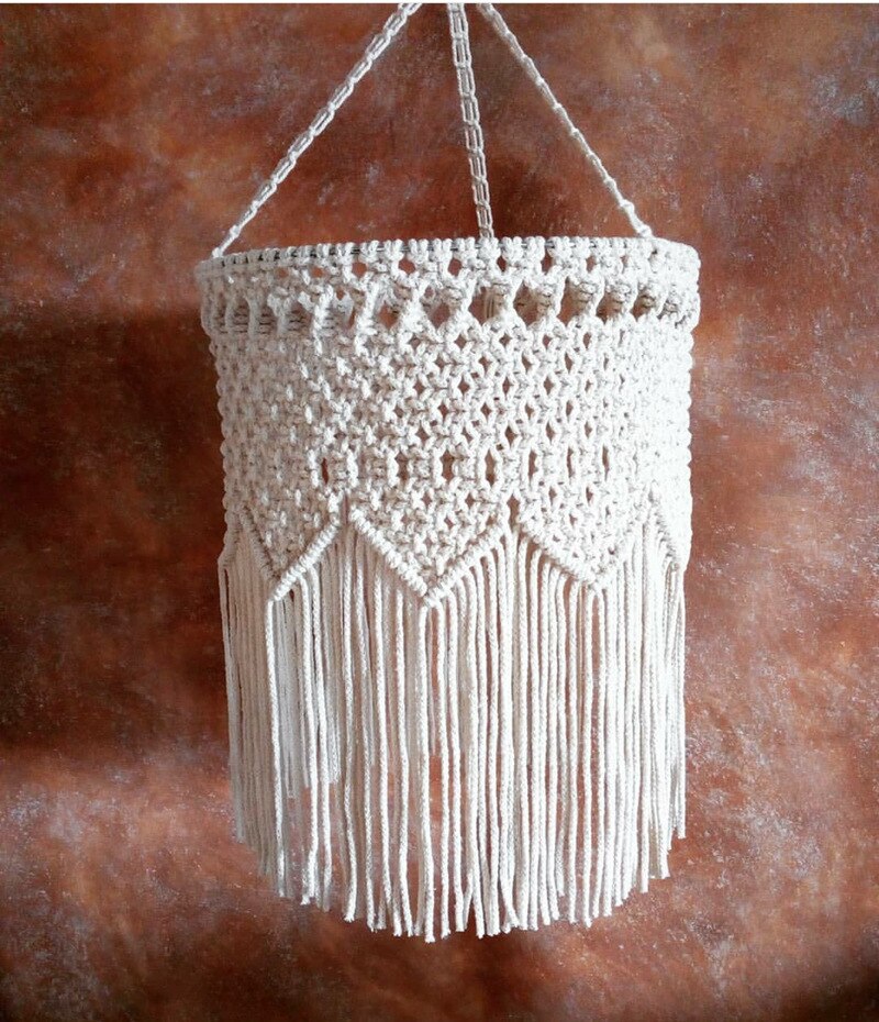 Handmade Macrame Fringed Chandelier Macrame Style Ceiling Hanging Decor Boho Chic Pendant Light Shade Kit Lighting Decoration: as picture