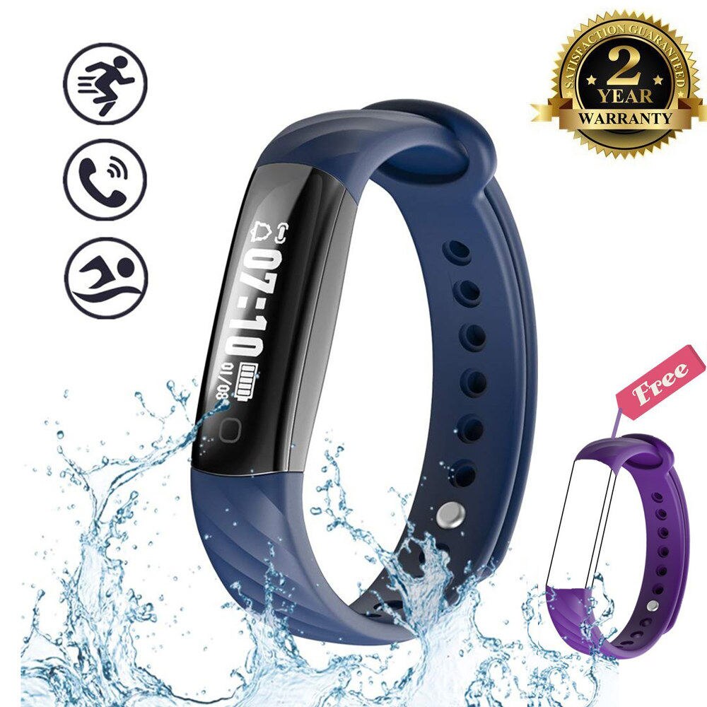 Inseguitore di Fitness Impermeabile, KENCOOL Sottile Activity Tracker Vigilanza di Forma Fisica Braccialetto Intelligente Pedometro Bluetooth Wristband di Sport Del Regalo: Blue - purple band