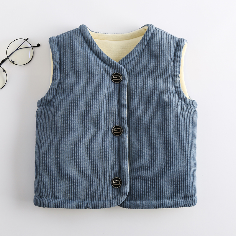 Kinderen Uitloper Winter Baby Vesten Corduroy Bodywarmer Vest Jongen Jassen Herfst Dikke Jas Meisje Jas Kinderen Jas Warm Vest: Blue / 3T