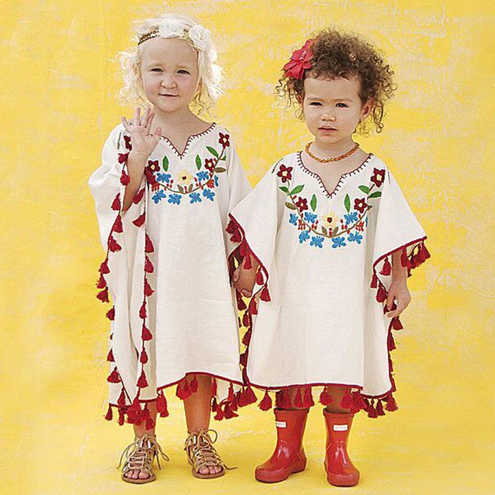 Børn baby piger småbørn blomst kvast linned kimono strand cover up kaftan nyhed åndbart behageligt tøj  z9%