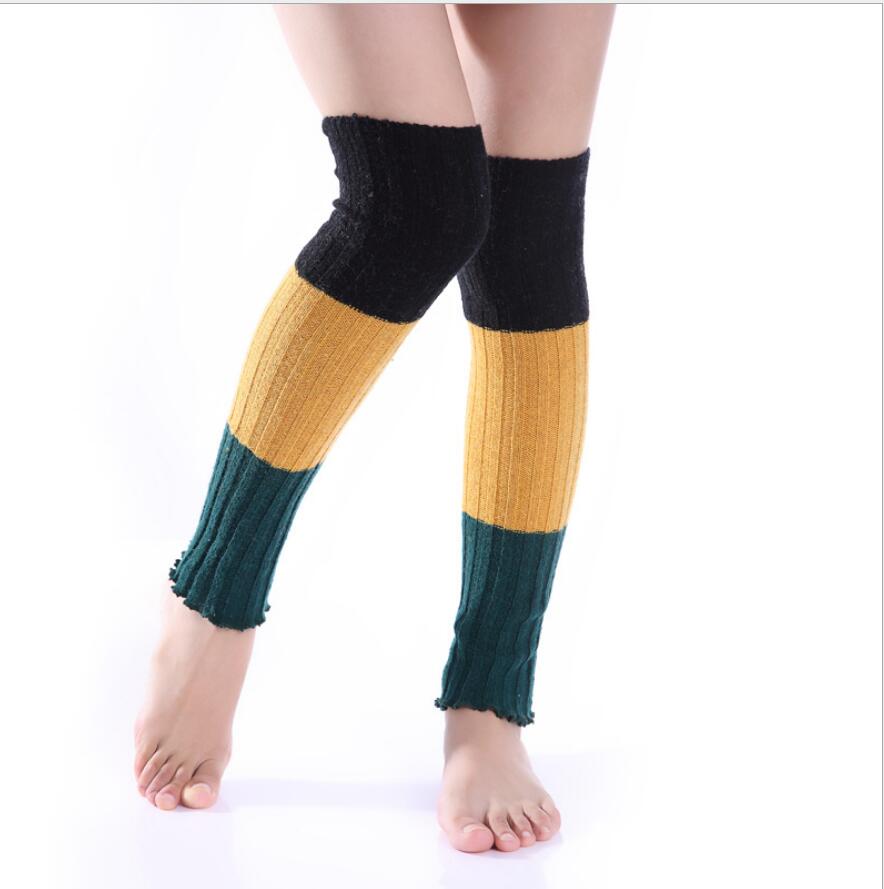 Efterår og vinter ulden sæt tre-farvet søm cashmere luv støvler sæt damer lang tube over knæet varme leggings: Marine blå