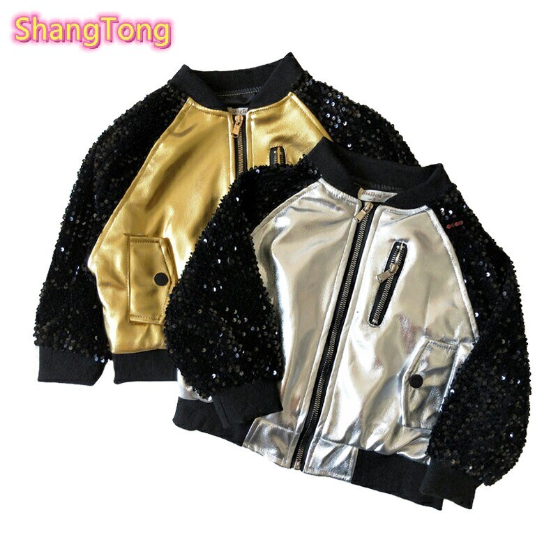 Baby Boy Jacket Fuax Leather Jacket For Girls Sequin Jacket Brand Clothes Girls Coat Boy Children Clothing Autumn Jacket 2019New