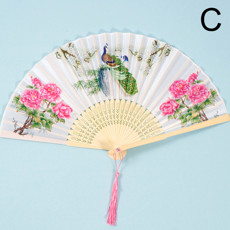 Antique Folding Fan Summer Classical Chinese Style Women's Tassel Dance Fan Foldable Portable Small Bamboo Fan Wedding Hand Fan: C