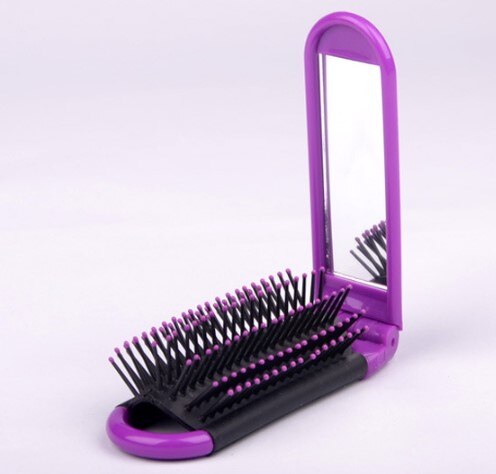 11*4.2cm pettine da viaggio per borsa tascabile pettini da viaggio professionali spazzola per capelli pieghevole portatile con specchio compatto: viola