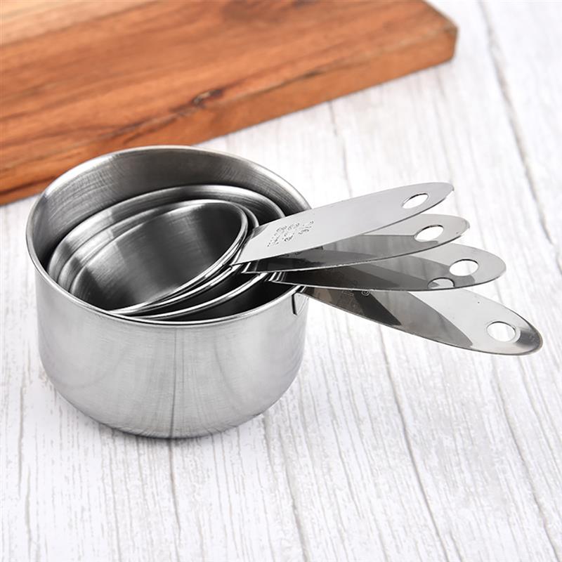 4pcs Measuring Cups And Measuring Spoon Scoop Stainless Steel Handle Kitchen Measuring Tool Measuring Cups And Spoons Set