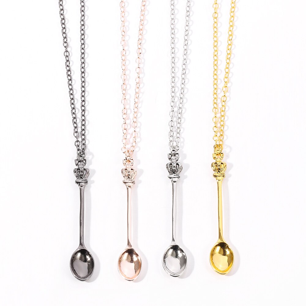 Goud Rose Goud Zwart Zilver Kleur Tone Snuff Mini Thee Crown Ketting Vintage Lepel Hangers Ketting Mini Lange Link sieraden