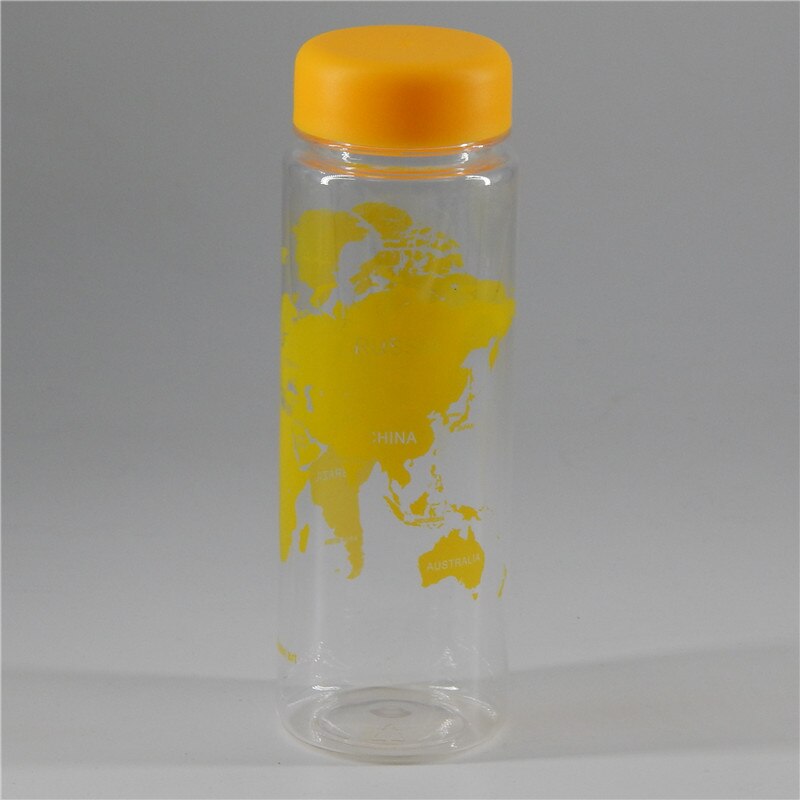 Draagbare Plastic Fles Water Fles Begeleidende Kaart Van De Wereld Serie Fles 500Ml Citroensap Sport Water Fles: Yellow