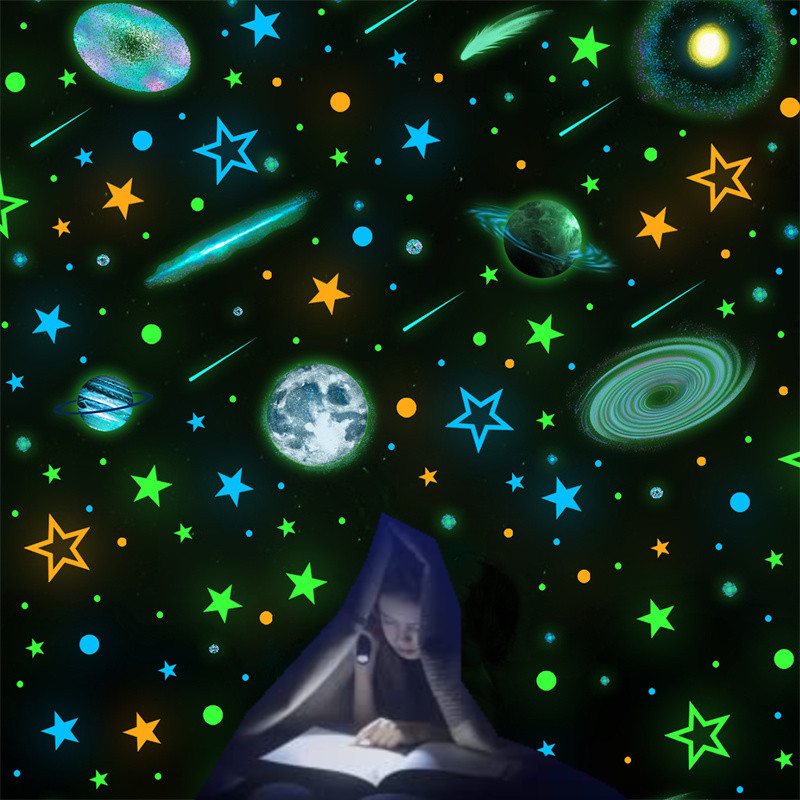 Glow in The Dark Planets Wall Stickers Kids Bedroom DIY Luminous Stars Decals Mural Self-adhesive Room Ceiling Aesthetic Decor