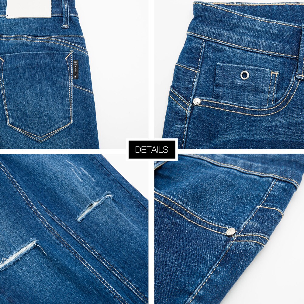 Metersbonwe jean Slim pour femmes jean trou bleu Denim crayon cheville-longueur pantalon Stretch taille femmes jean