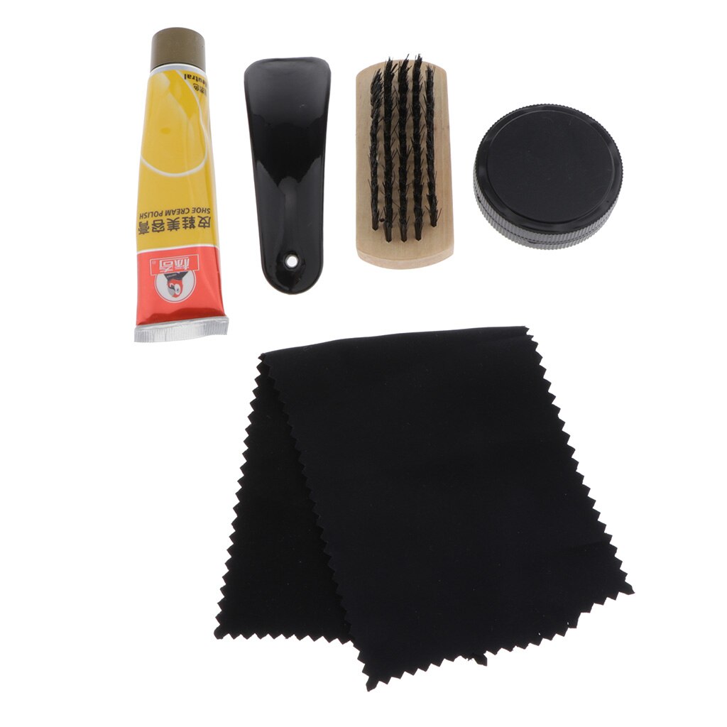 6pcs/set Shoes Shine Care Kit Polish Boot Cleaning Brush Tool With Cloth Bag