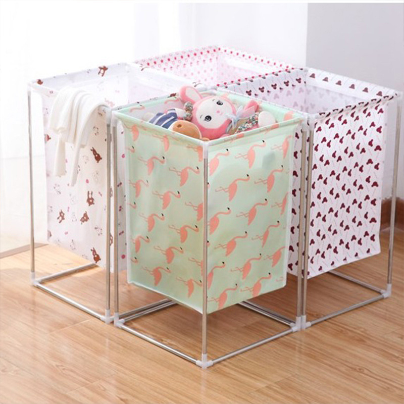 Non-woven Laundry Basket Wrought Iron Frame Assembled Waterproof Hamper Household Dirty Clothes Storage Bucket Multi-purpose Ham
