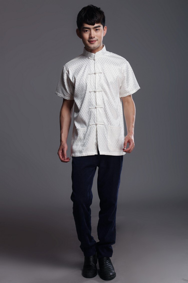 Men Traditional Chinese Clothing for Men Chinese Tang Costume Cheongsam Top Female Summer Shot Sleeve Shirt 16: White / S
