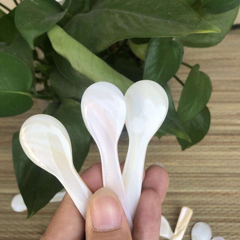 Cuillère à café blanche à coquille naturelle 13CM, cuillère à condiments pour Restaurant hôtel cuillère à Dessert au miel cuillère à Caviar