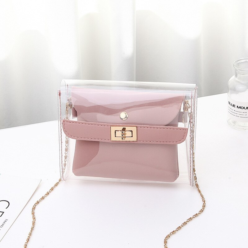 Vrouwen pvc doorzichtige tas satchel tas transparante schouder crossbody tassen dames messenger casual winkelen kleine handtassen: Roze