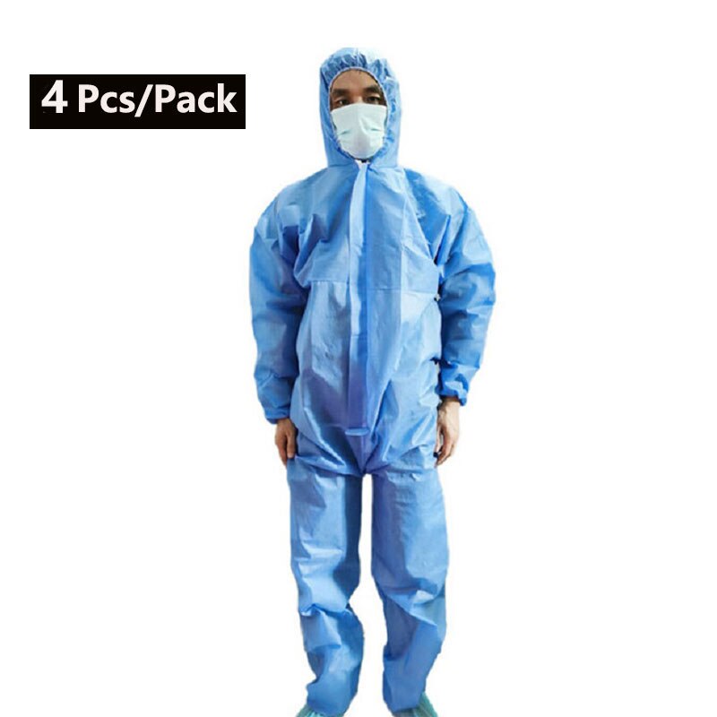 Unisex Sanitary Protection Jumpsuit Hazmat Suit Zip Isolation Protective Coveralls Disposable Anti Dust Sanitary Safety Clothing: 4 pp-Sky Blue / XXL