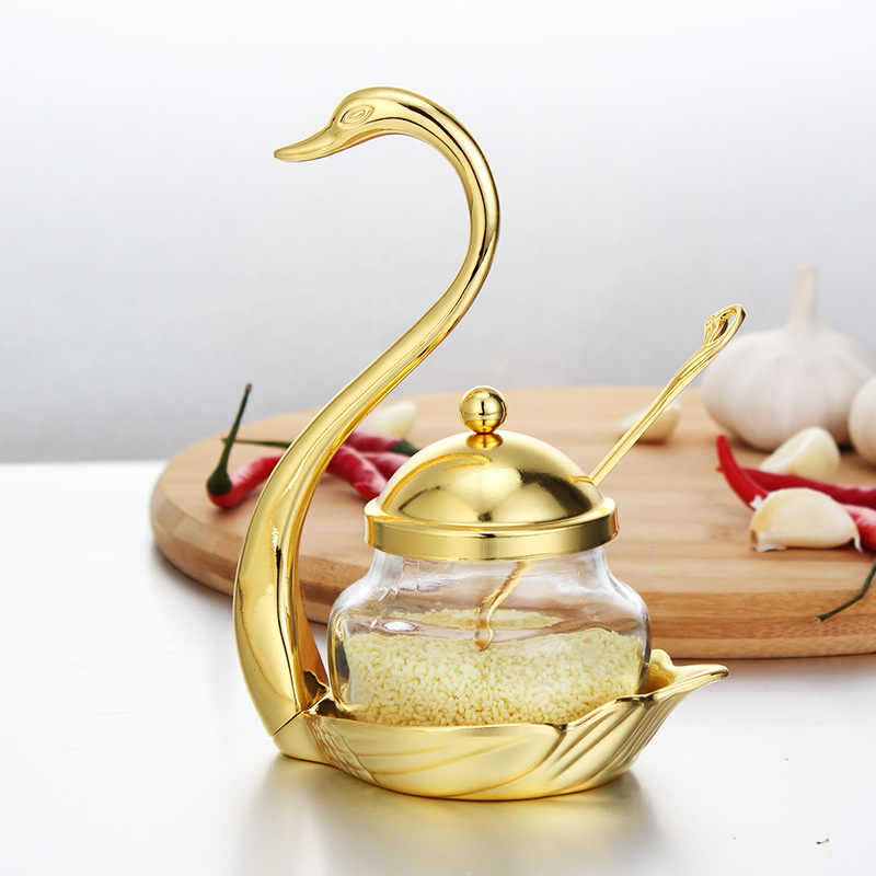 Swan aluminium krydder grytesett krydder beholder legering krydder glass krukke salt sukker bolle pepper kaffe arrangør
