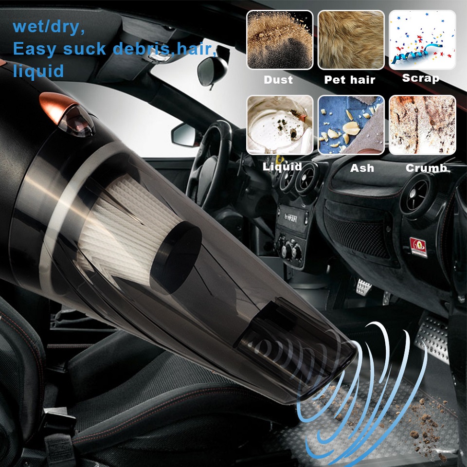 Nueva aspiradora de fuerte succión de 12V 120W, aspiradora de mano 4800Pa para coche, aspiradora de doble uso húmeda y seca para electrónica de coche, aspiradora de filtro de repuesto