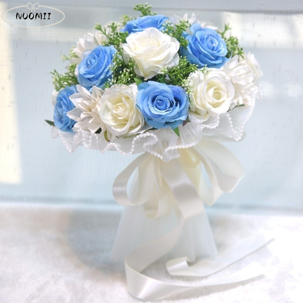 Baby's Atem Romantische Hochzeitssträuße Künstliche Seidenblumen Schleifenband Brautstrauß Koreanischer Stil Perlen Spitze Weiße Rosen Strauß