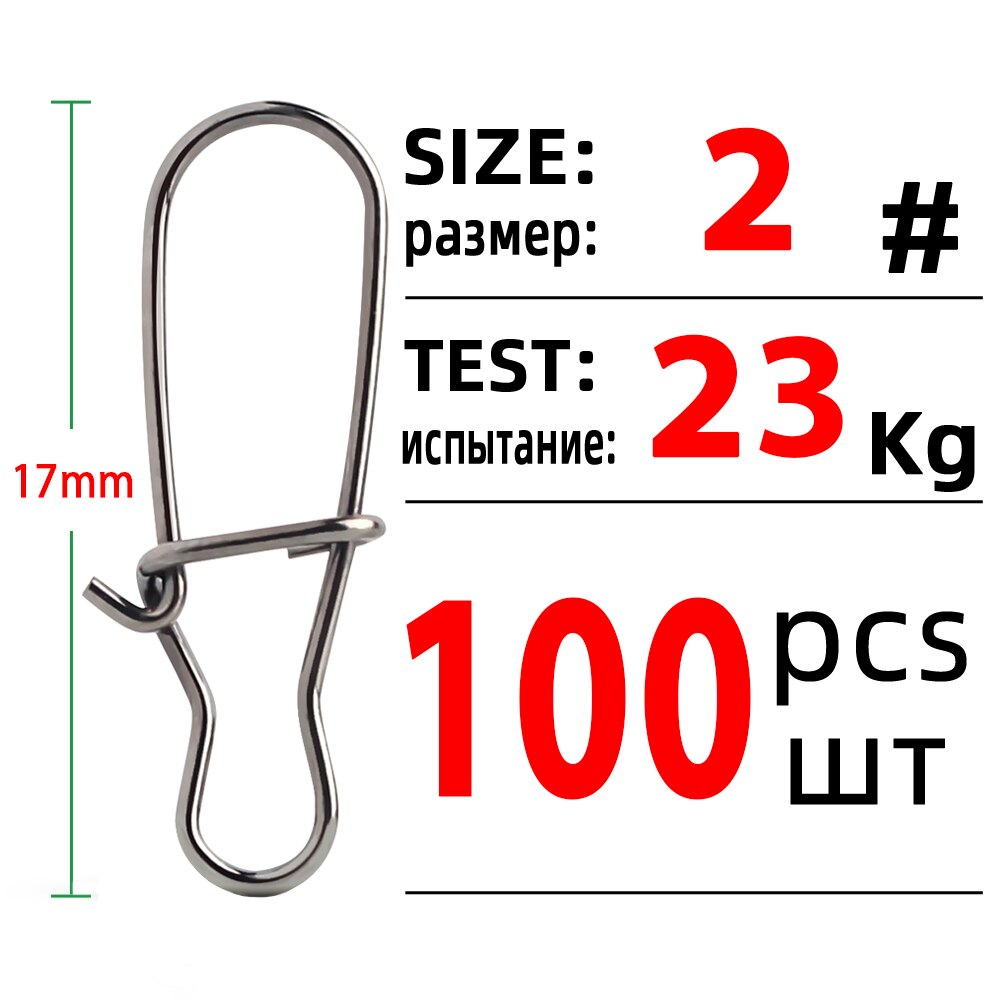 Dndyuju 100 stk fiskeri flot kroget snapstift i rustfrit stål fisketønde drejelig lokkestik fisketilbehør hav: Størrelse 2 (17mm 23kg)