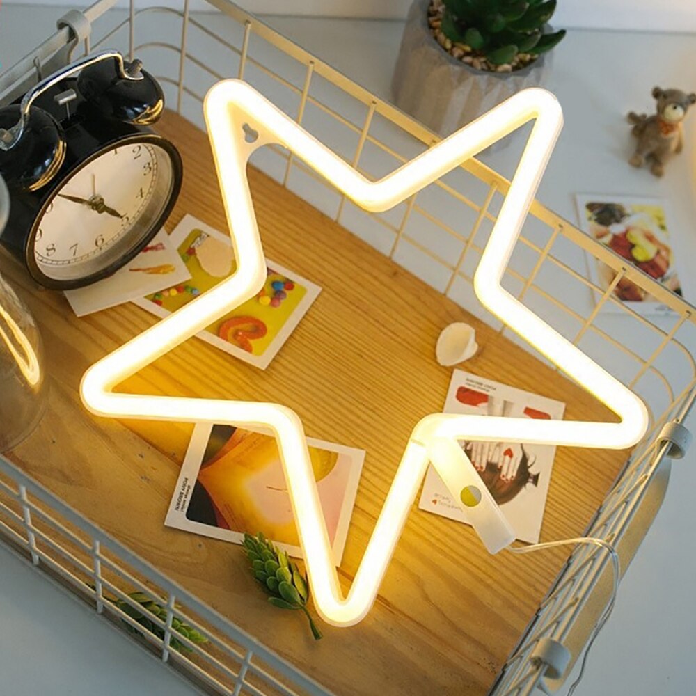 Neon Sign Battery USB Operated Warm Pink Star Night Lights for Children's Room Party Christmas Bedroom home Decor