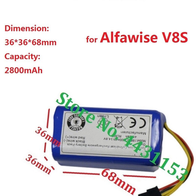 Batterie Li-ion 2800mAh pour Robot aspirateur Alfawise V8S, accessoires 14.4V 14.8V, 18650