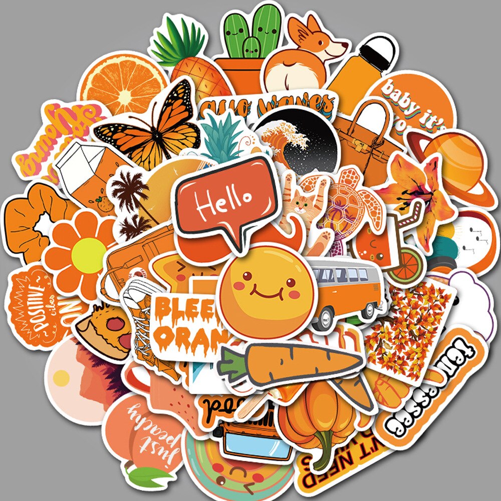 50PCS/set Warm Orange Vsco Stickers Summer Pizza Fruit Pegatina For Laptop Skateboard Suitcase Girl Waterproof Decal Sticker