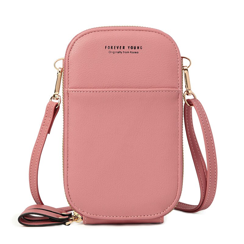 Telefoon Zak Mini Schoudertas Voor Vrouwen Twee Lagen Vrouwelijke Messenger Bag Pu Lederen Dames Kleine Crossbody Purse: Dk Pink