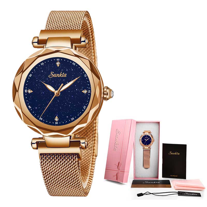 SUNKTA Luxe Vrouwen Horloges Zwarte Keramische Diamant Dameshorloge Waterdicht Quartz Horloge Relogios Femininos Klok
