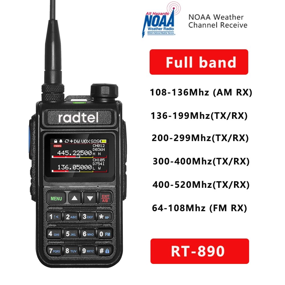 Radtel RT-890 Vollband-Amateurfunk 2-Wege-Radio 999CH Walkie Talkie AM Air Aviation Band Farbscanner Marine NOAA Scan: EURO